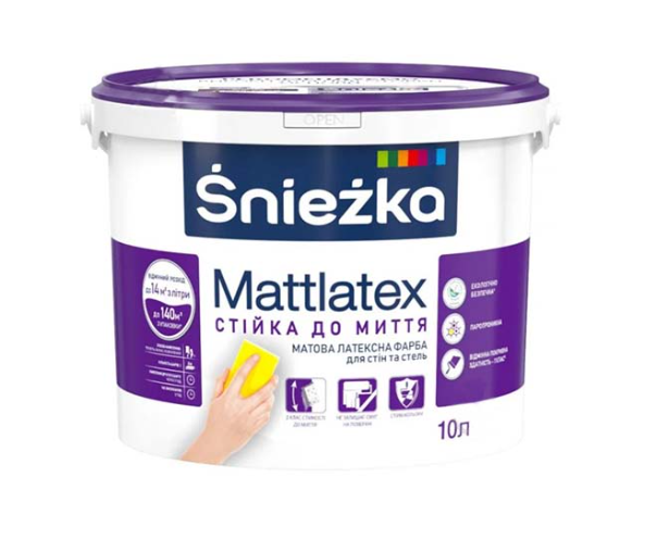 Фарба латексна водоемульсійна Sniezka інтер'єрна Mattlatex мат білий 10 л 14 кг 49